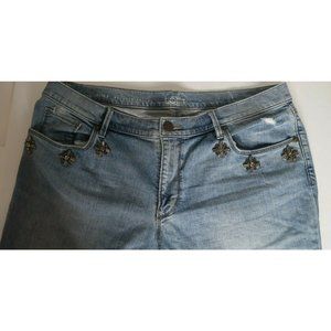 LOFT Ann Taylor: 'Relaxed Skinny' Jeans Size 12T with Rhinestones/Distressed